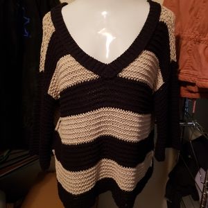 Boxy Sweater Striped Chunky Knit Oversized Slouchy Medium Deep V Sweater